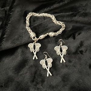 Silver lacrosse bracelet with matching lacrosse earrings
